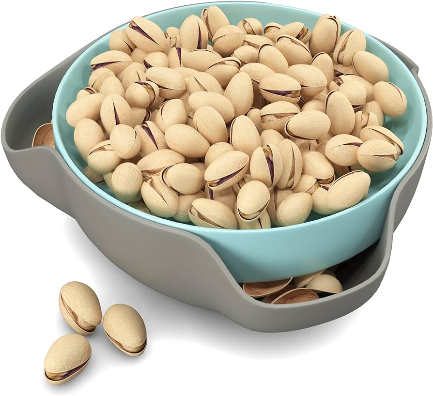 melamine double dish – ideal for serving pistachios and snacks while keeping shells separate. Enjoy mess-free snacking with built-in shell storage!