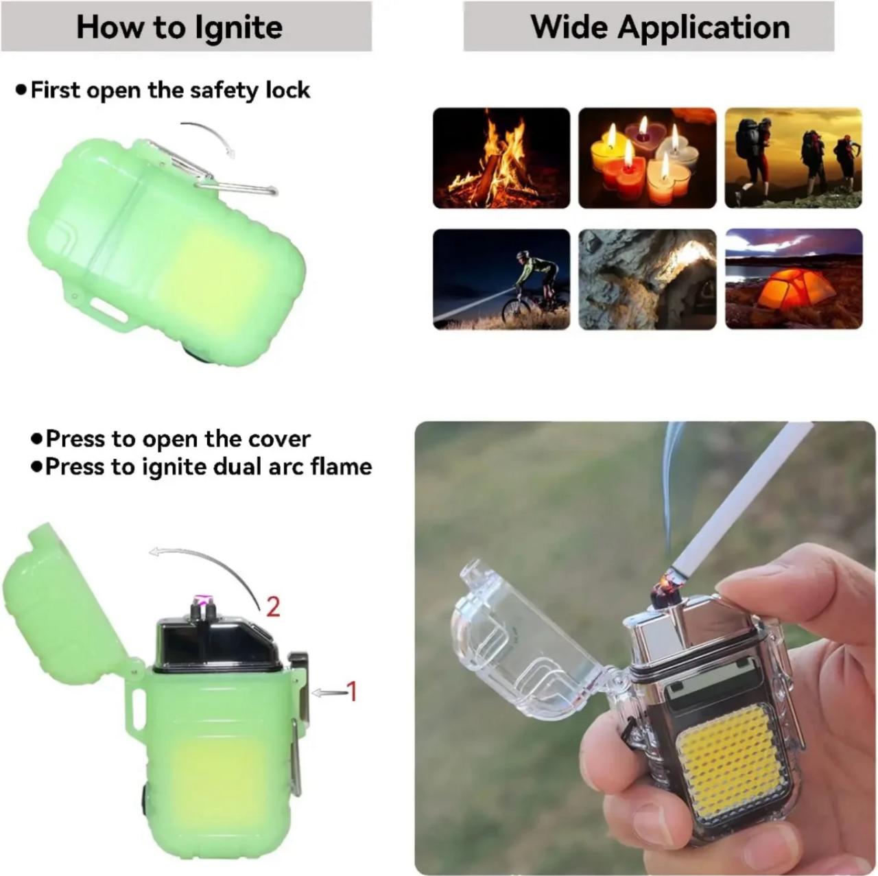 Waterproof Windproof Dual Arc Plasma Electric Rechargeable Flameless Lighter